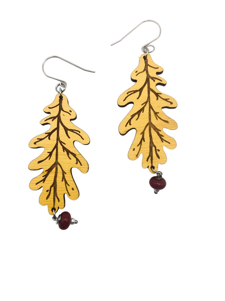 Bright Yellow Oak Leaf Earrings, Lightweight Wooden Earring