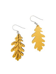 Bright Yellow Oak Leaf Earrings, Lightweight Wooden Earring