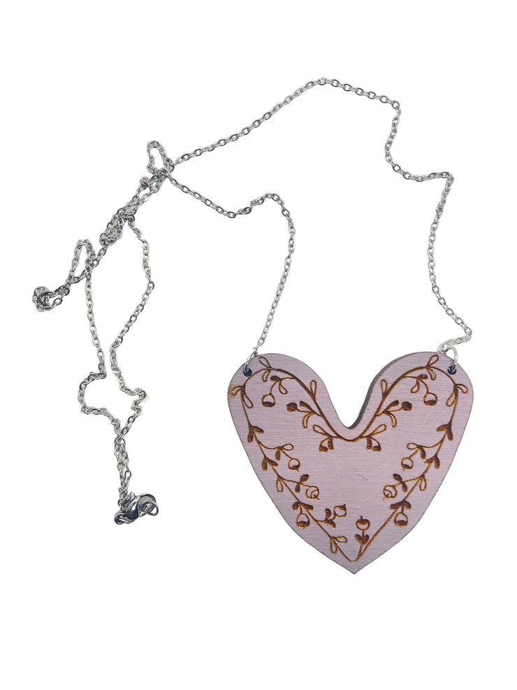 Purple Heart Statement Necklace with Engraved Ornament - Leopard Frog