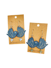 Navy Blue Large  Bird Dangling Earrings, Lightweight Statement Earrings, Jewelry for Artistic People - Leopard Frog