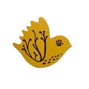 Yellow Bird Brooch, Statement Pin - Leopard Frog