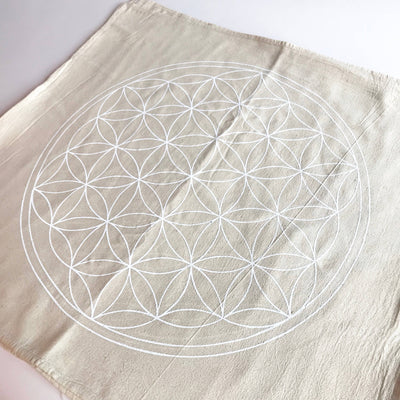 XL Flower of Life - White Ink - Crystal Grid Cloth - Leopard Frog