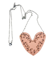 Pink Heart Statement Necklace with Engraved Ornament - Leopard Frog