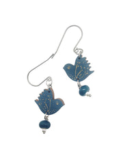 Tiny Dark Blue Bird Dangling Earrings, Navy Bird Earrings,  Bird Lover Gift - Leopard Frog