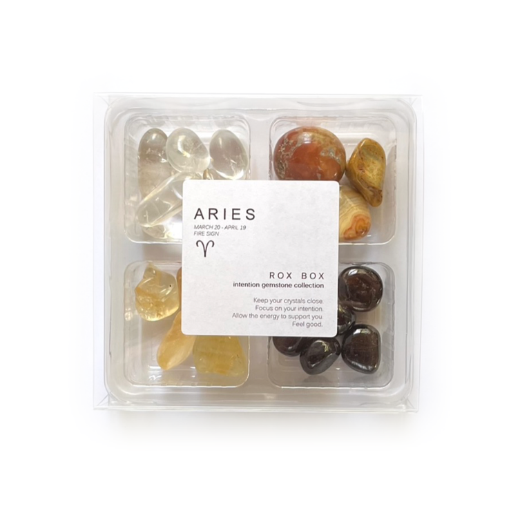 Aries Zodiac Rox Box - jumbo 4 pack- crystals and stone gift - Leopard Frog