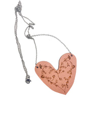 Pink Heart Statement Necklace with Engraved Ornament - Leopard Frog