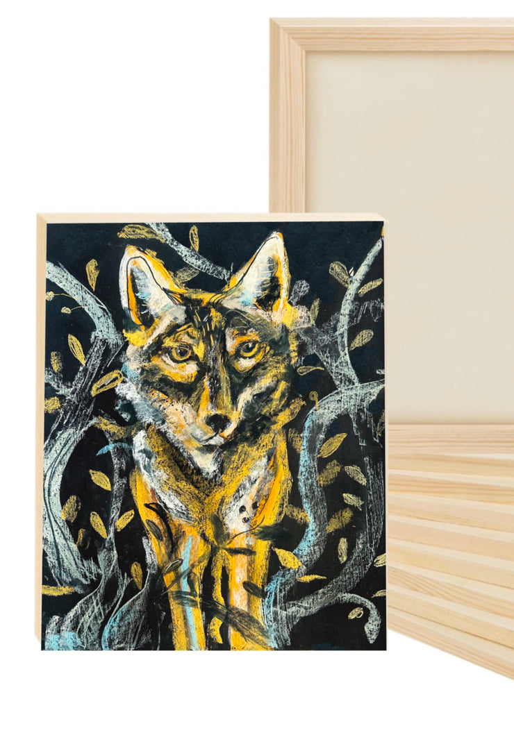 Coyote Print, Folky Whimsy, Moonlit Wilderness, Coyote walking in the grass - Leopard Frog