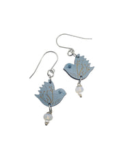Tiny Blue Bird Dangling Earrings, Lightweight Wooden earrings, Artistic Jewelry - Leopard Frog