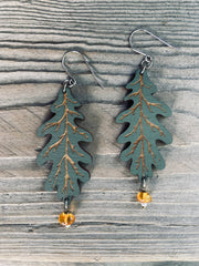 Dark Green Oak Leaf Earrings, Lightweight Hypoallergenic Earrings