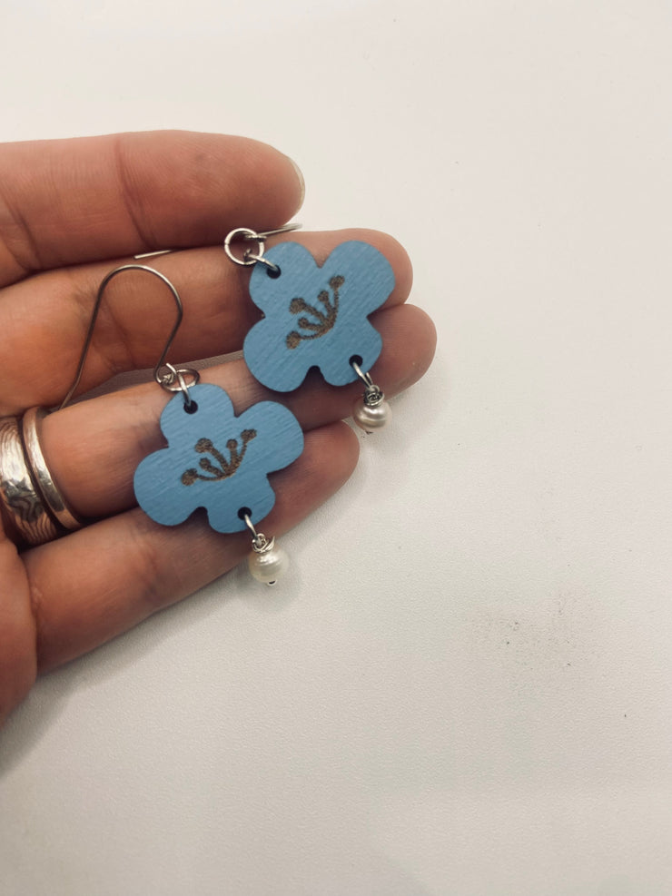 Blue Flower Earrings, Lightweight, Hypoallergenic, Made in Vermont