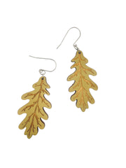 Lightweight Laser-Cut Light Green Oak Leaf Dangle Statement Earrings – Hypoallergenic, Made in Vermont