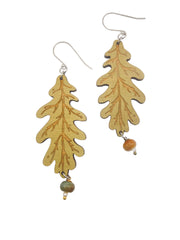 Lightweight Laser-Cut Light Green Oak Leaf Dangle Statement Earrings – Hypoallergenic, Made in Vermont