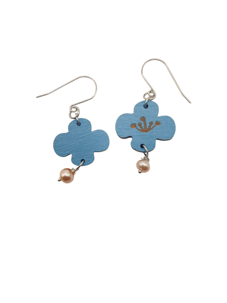 Blue Flower Earrings, Lightweight, Hypoallergenic, Made in Vermont