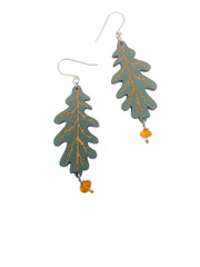 Dark Green Oak Leaf Earrings, Lightweight Hypoallergenic Earrings