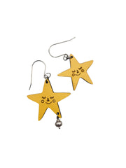 Yellow Star Laser-Cut Earrings, Hypoallergenic Stainless Steel Hoops, Lightweight