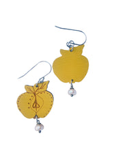 Yellow Wooden Apple Earrings – Lightweight, Hypoallergenic, Made in Vermont