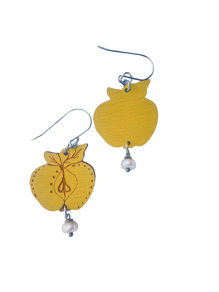 Yellow Wooden Apple Earrings – Lightweight, Hypoallergenic, Made in Vermont