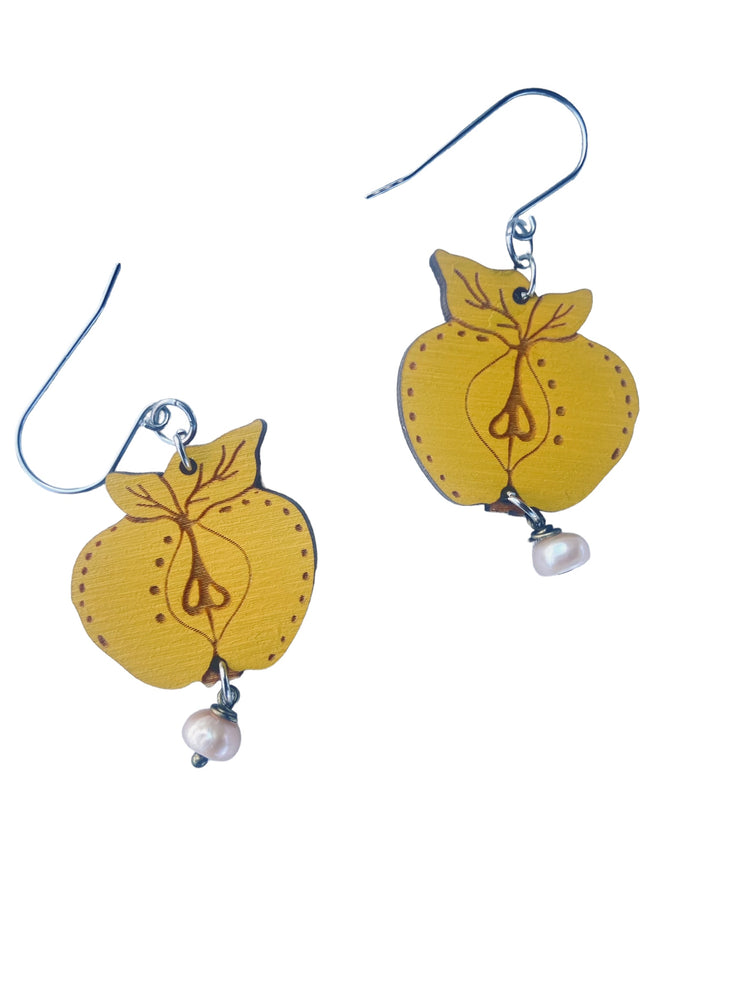 Yellow Wooden Apple Earrings – Lightweight, Hypoallergenic, Made in Vermont