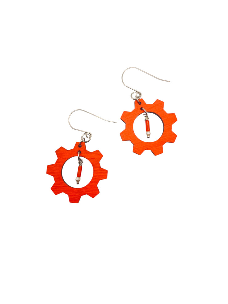 Red Gear Earrings Lightweight, Hypoallergenic, Made in Vermont