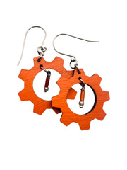 Red Gear Earrings Lightweight, Hypoallergenic, Made in Vermont