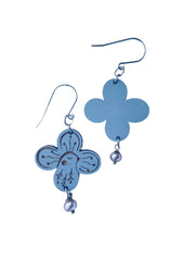 Bright Blue  Bird Flower Earrings, Lightweight, Hypoallergenic, Made in Vermont