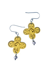 Yellow Bird Flower Earrings, Lightweight, Hypoallergenic, Made in Vermont