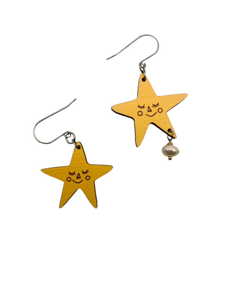 Yellow Star Laser-Cut Earrings, Hypoallergenic Stainless Steel Hoops, Lightweight