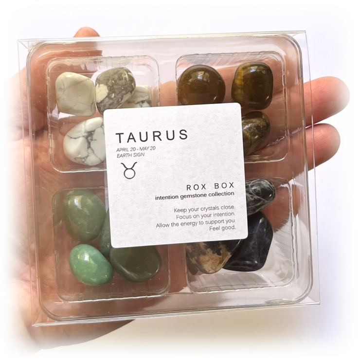 Taurus Zodiac Rox Box - jumbo Crystals and Stones gift set - Leopard Frog