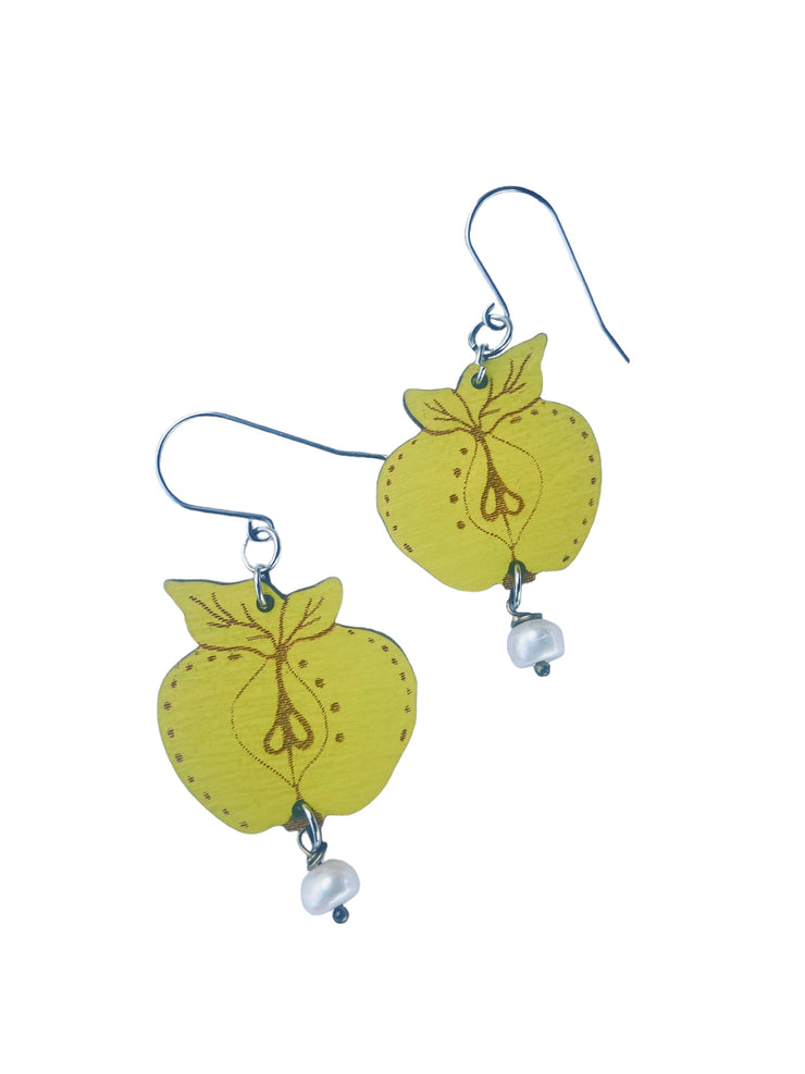 Wooden Green Apple Earrings – Lightweight, Hypoallergenic, Made in Vermont