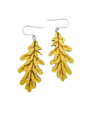 Yellow Green Oak Leaf Earrings, Lightweight Wooden Earring, Hypoallergenic, Laser-cut, Made in Vermont