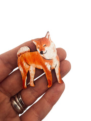 Wooden Shiba Inu Pin Brooch