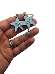 Blue Star Laser-Cut Earrings, Hypoallergenic Stainless Steel Hoops, Lightweight