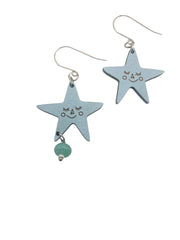 Blue Star Laser-Cut Earrings, Hypoallergenic Stainless Steel Hoops, Lightweight