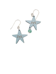 Blue Star Laser-Cut Earrings, Hypoallergenic Stainless Steel Hoops, Lightweight