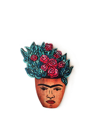 Frida Hand-Made Wood Pin Brooch, Gifts for Artists - Leopard Frog