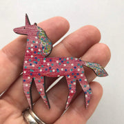 Pink Dotted Unicorn Brooch - Leopard Frog
