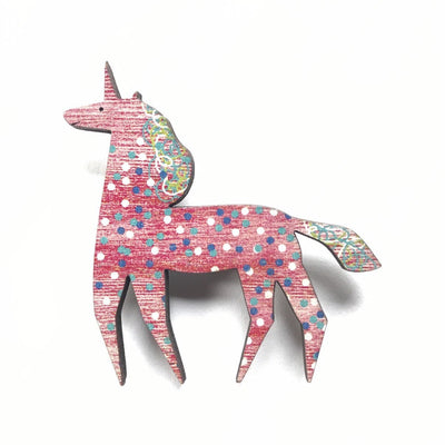Pink Dotted Unicorn Brooch - Leopard Frog